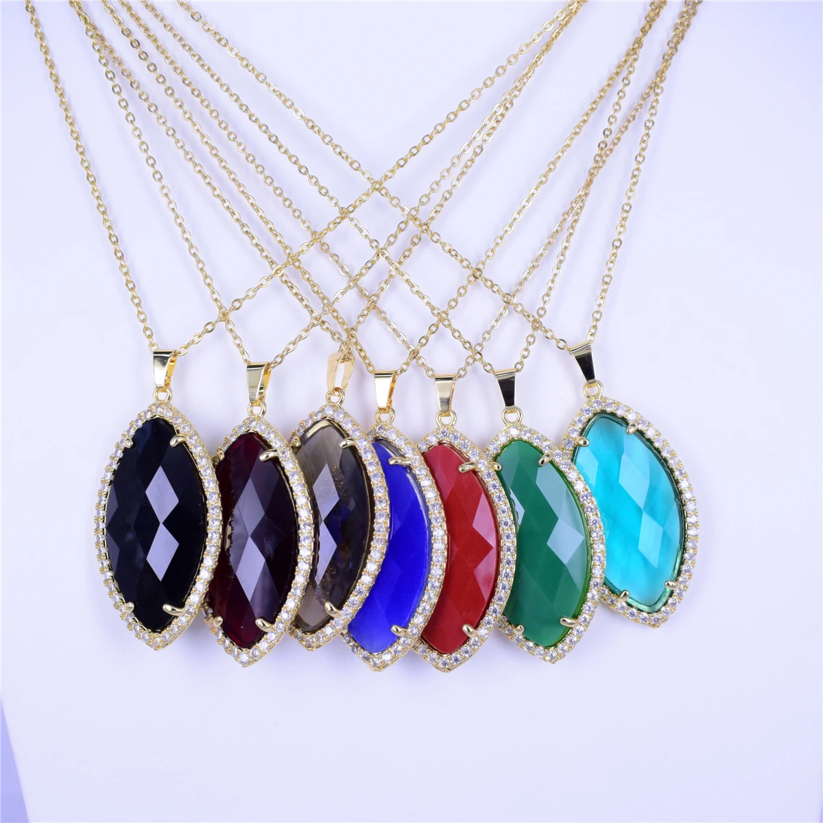 2020 initial jewelry charm fashion declaration rhombus pendant necklace K9 crystal glass gem gold pendant female necklace