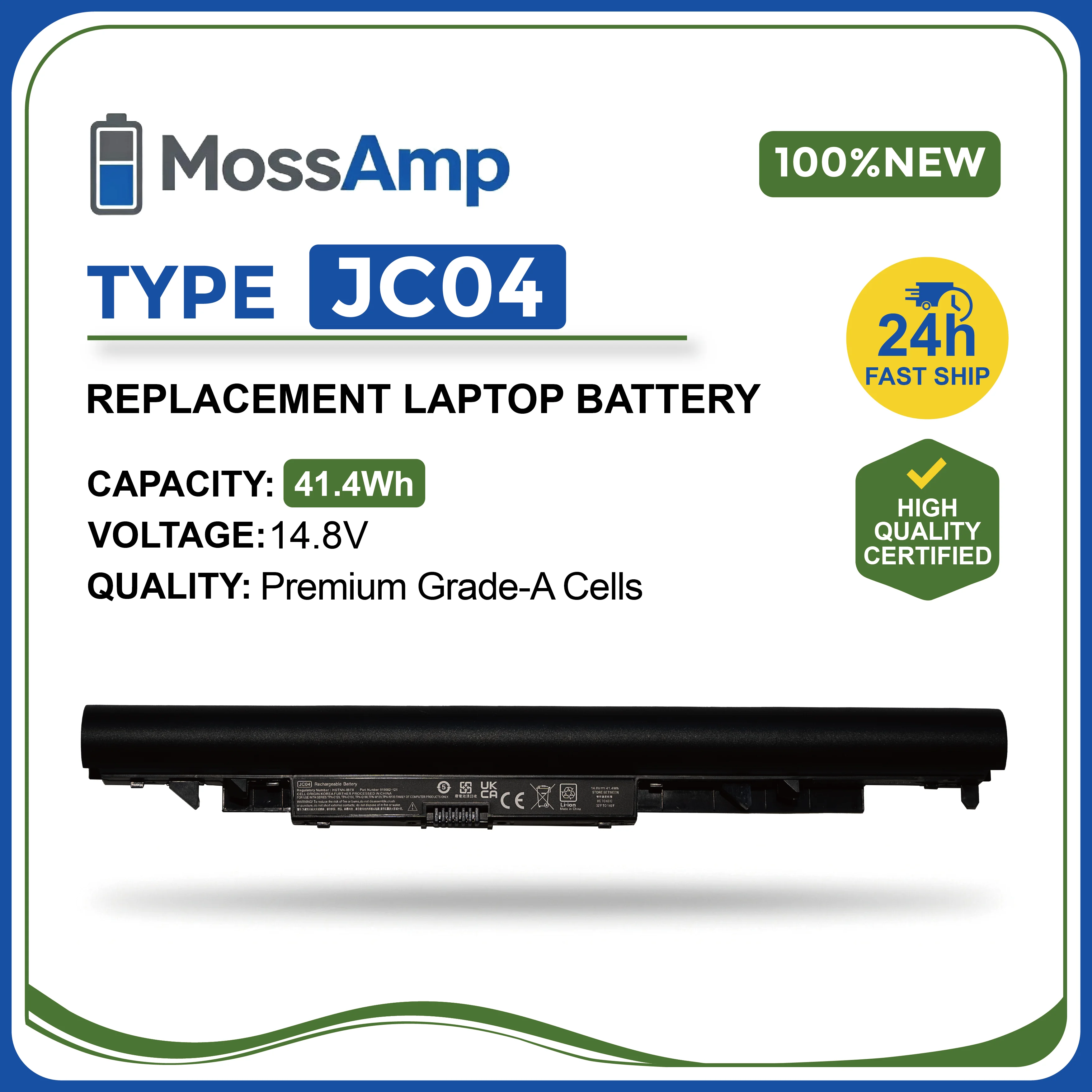 MossAmp 14.8V 41.4WH JC04 Laptop Battery for Pavilion 14 15 17 240 245 250 255 G6 14-BS 14-BW 15-BS 15-BW 17-BS 919700-850