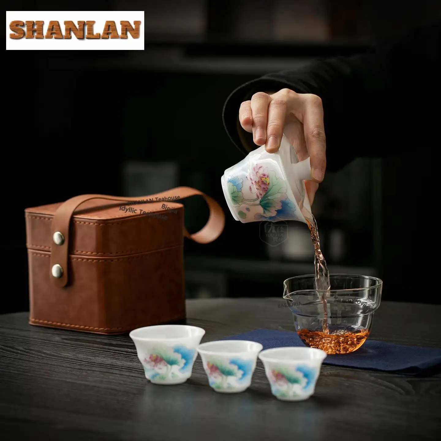 Ice-type Jade Porcelain Lotus Travel Tea Set Kit Zen 1 Pot 3 Cups Tea Making Organizer Portable Camping Stock Bags Accessories