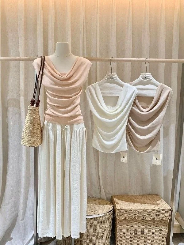 Casual Knitted Sweater Waist-Cut Design Slimming Fake Two-Piece Leisure Knitwear Summer Season Regular Length for Ladies