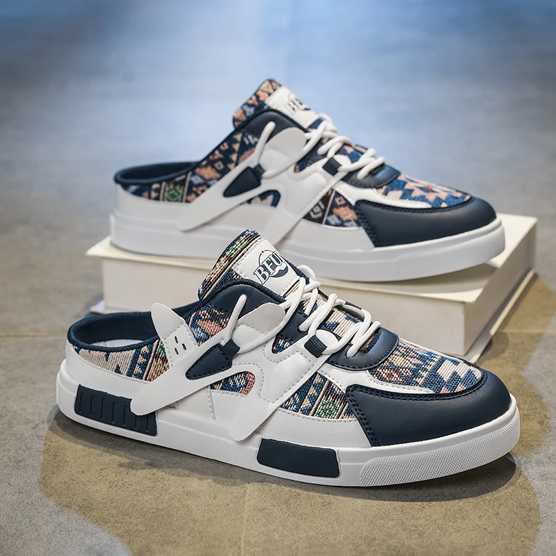 

2026 Summer Platform Half Shoes For Men Mules Backless Loafers Slipper Man Slides Thick Bottom Mens Semi-Drag Casual Board Shoes
