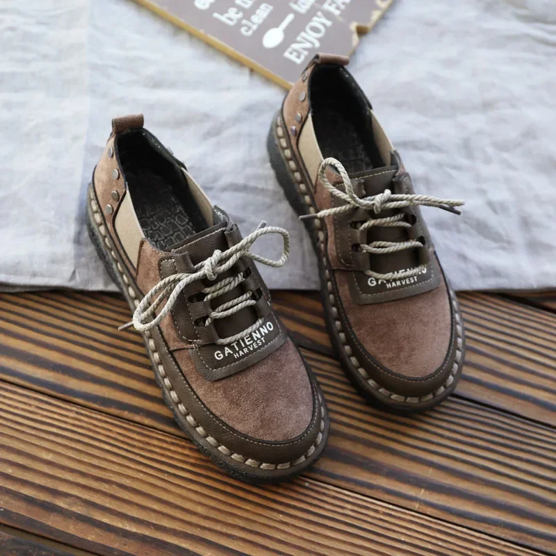 Original Handmade Soft Sole Comfort Women Shoes Flat Heel Student Shoes Mori Girl Literary Retro Lace-up Low Help Casual Shoes