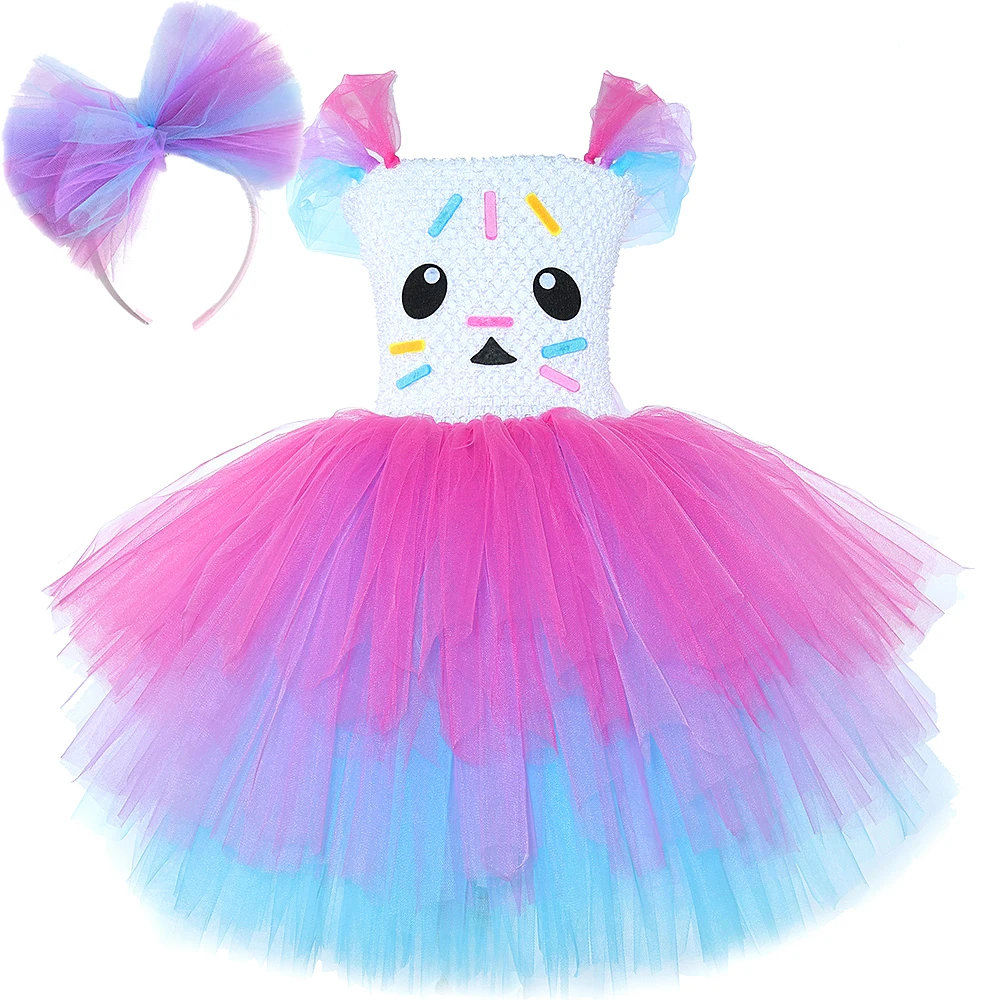 Gabby Dollhouse Costume for Girls Cartoon Cakey Cat Tutu Princess Dress 3 Layers Baby Kids Carnival Halloween Birthday Dress Up