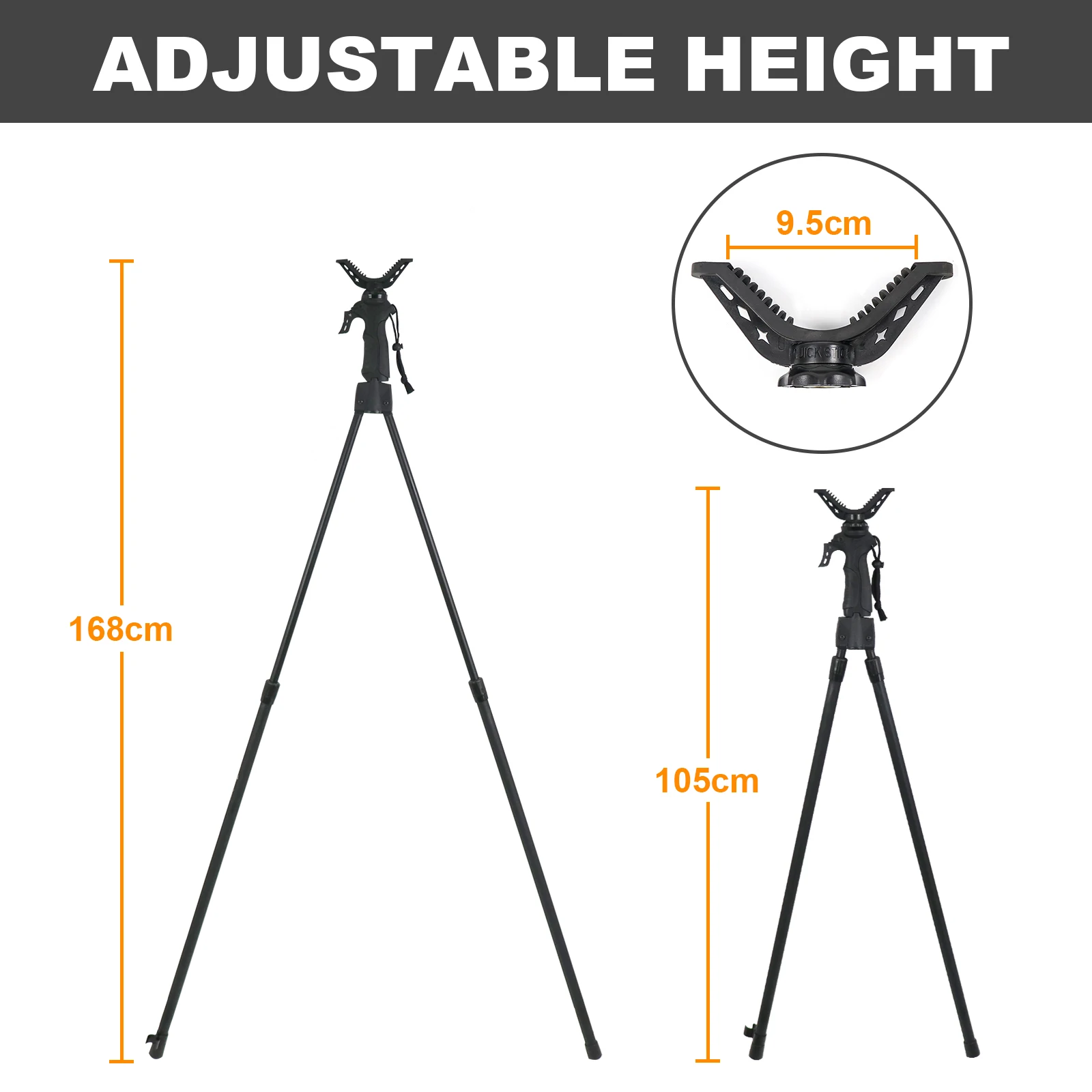 Shooting Stick Camera Telescopes Aluminum Shooting Tripod Adjustable Height V Yoke Head Holder with Trigger for Outdoors