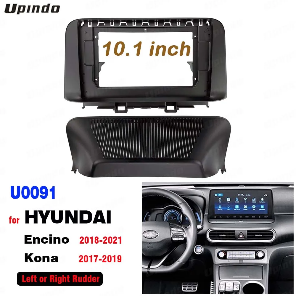 For Hyundai Kona Encino 2017-2021 Android 10.1 Inch 2 Din Car Radio Fascia Panel Frame, Dashboard Trim Kit ABS+PC