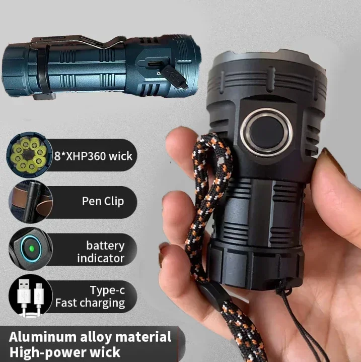 Leistungs starke 8 * LED edc Taschenlampen 3000Lumen tragbare wiederauf ladbare Taschenlampe im Freien wasserdicht Wandern Camping Notfall Arbeits licht