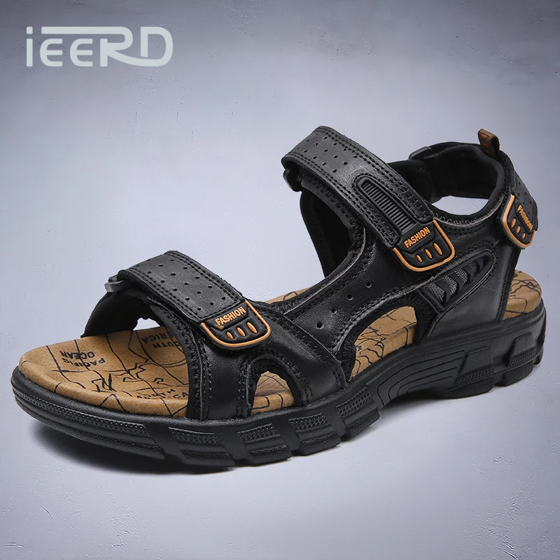 

Outdoor Wading Summer Sandals For Men Anti Slip Cool Leather Slides With Arch Support and Massage Plus Size Beach Sandalias