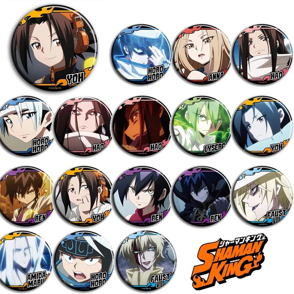 Pin de solapa de 58mm de Anime SHAMAN KING Yoh Asakura AMIDAMARU Kyoyama Anna Manta Oyamada, insignia de disfraz de cosplay, broche de hojalata SPTE ﻿   Prop