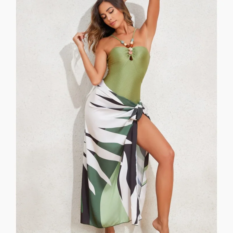 Sexy Trendy Slim One Piece Bikini Sets Women Beach Vacation Swimsuit Clothing Bikini Sun Protection Gauze Skirt Two Piece Set