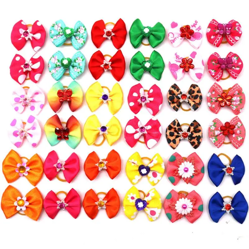 10/20/30Pcs Pet Dog Bows Rubber Band Mix 30 Color Dog Grooming Bows Cute Cat Dog Hair Bows for Small Dogs Pet Accessories