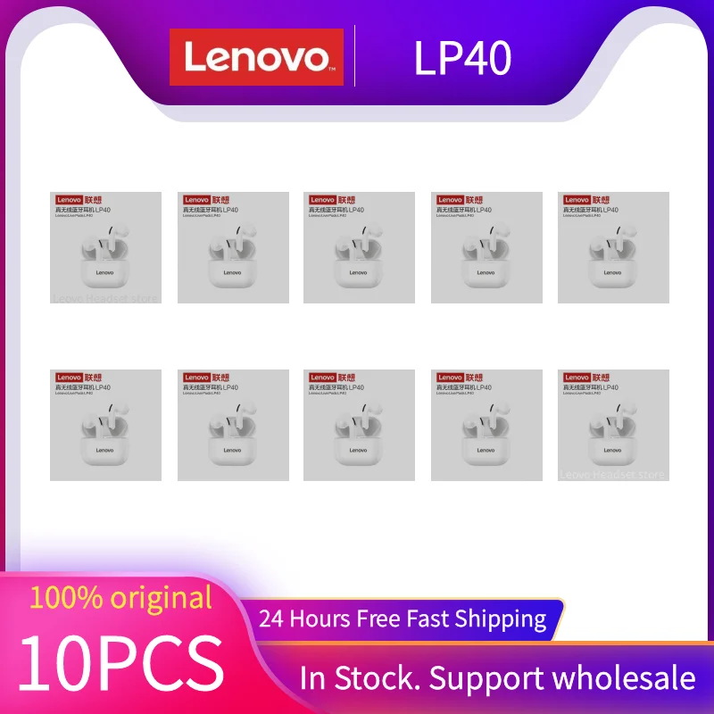 Originele Lenovo Lp40 5PCS 10PCS Bluetooth Headset 5.0 Semi-in-ear meeslepende audio hi-fi TWS microfoon touch control