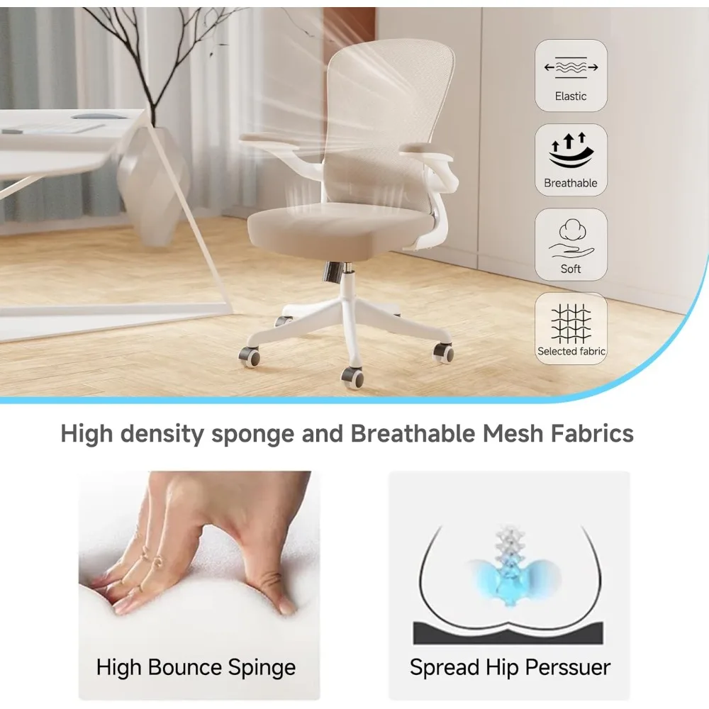 كرسي مكتب مريح مع دعم قطني قابل للتعديل ومساند للذراعين قابلة للطي - كرسي مكتب كمبيوتر عالي الظهر مع مقعد سميك #5