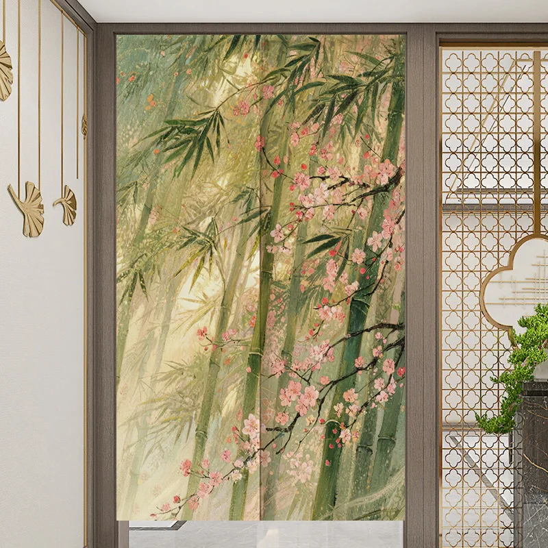 Shadow Bamboo Grove Noren Linen Door Curtain Half Panel Home Decor Can be used as a partition Suitable for all seasons non-toxic