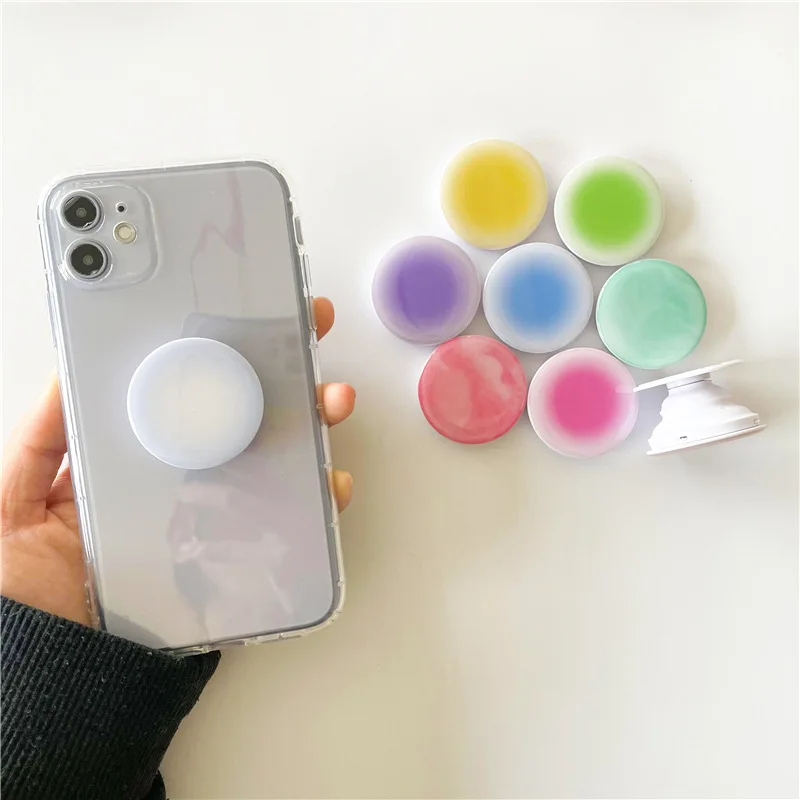 Korean Style Ins Creative Gradient Solid Color Glue Lazy Desktop Retractable Mobile Phone Air Bag Holder Ring Buckle Pop Sockets