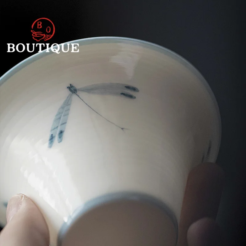 100ml Antique Pure Hand-painted Dragonfly Art Ceramic Gaiwan Vintage Porcelain Bowls Tea Tureen Tea Maker Cover Bowl Teaset Gift