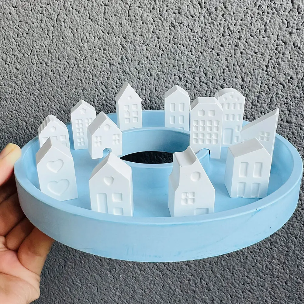 Cute Castle House Aroma Plaster Mold Mini Building House Home Resin Ornaments Star Cement Candle Silicone Nordic Style