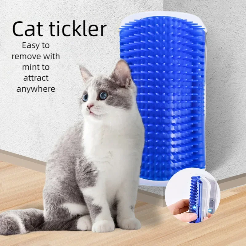 Self Grooming Brush for Cats Wall Corner Dog Massage Comb Catnip Enhanced Tickling Brush Pet Grooming Tool for Feline Self-Care