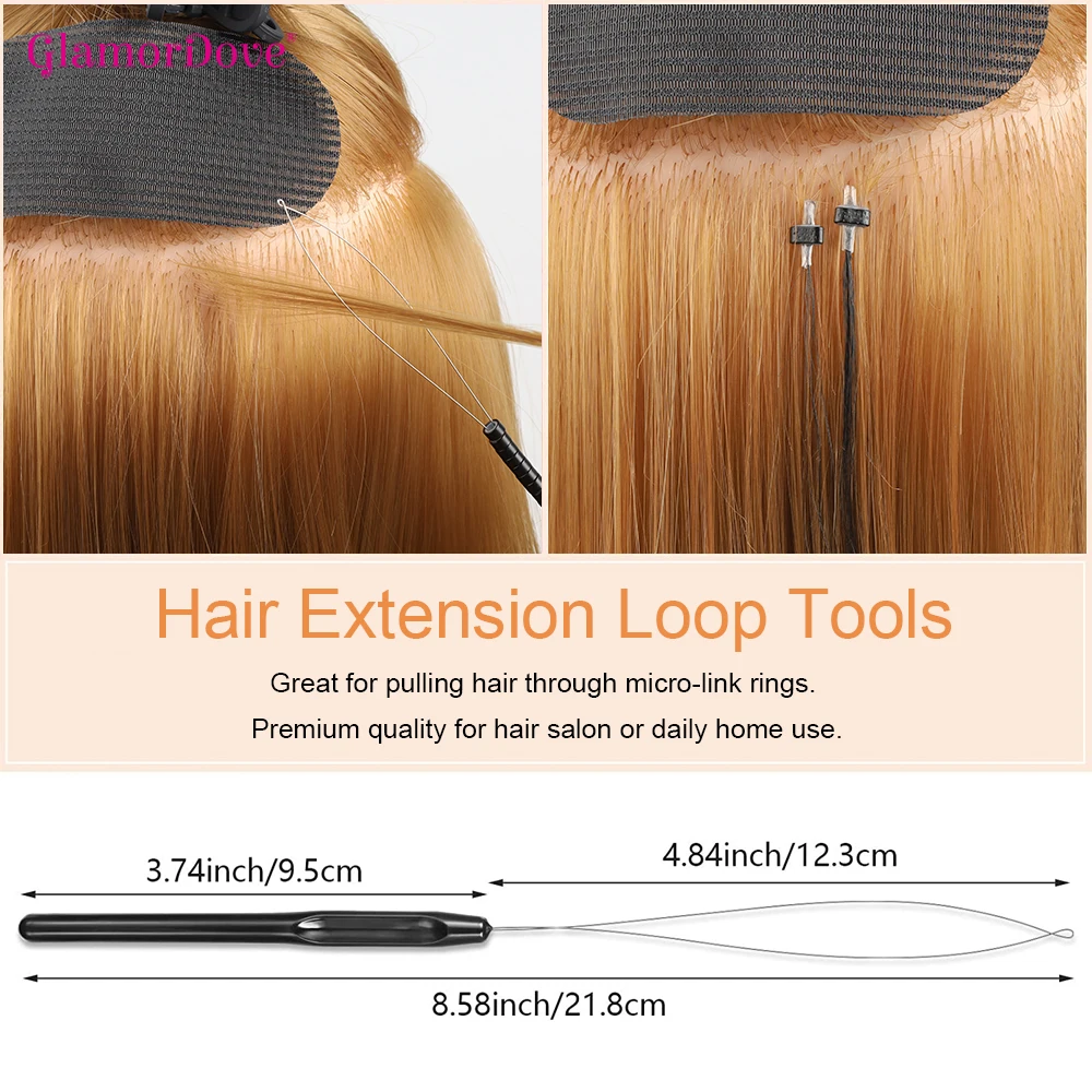 GlamorDove Micro Rings Beads Hair Extensions Tool Plastic Handle Loop Needle and Iron Wire for Salon Barber Supplies