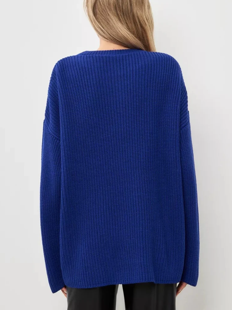 Tossy Casual Knit Round Neck Pullover Female Clothes Loose Long Sleeves Solid Ribbed Patchwork Knitwear Women Sweater Pullover