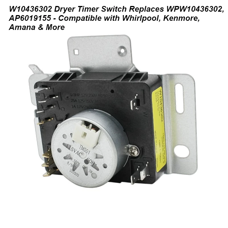 

W10436302 Dryer Timer Switch Replaces WPW10436302, AP6019155 - Compatible with Whirlpool, Kenmore, Amana & More