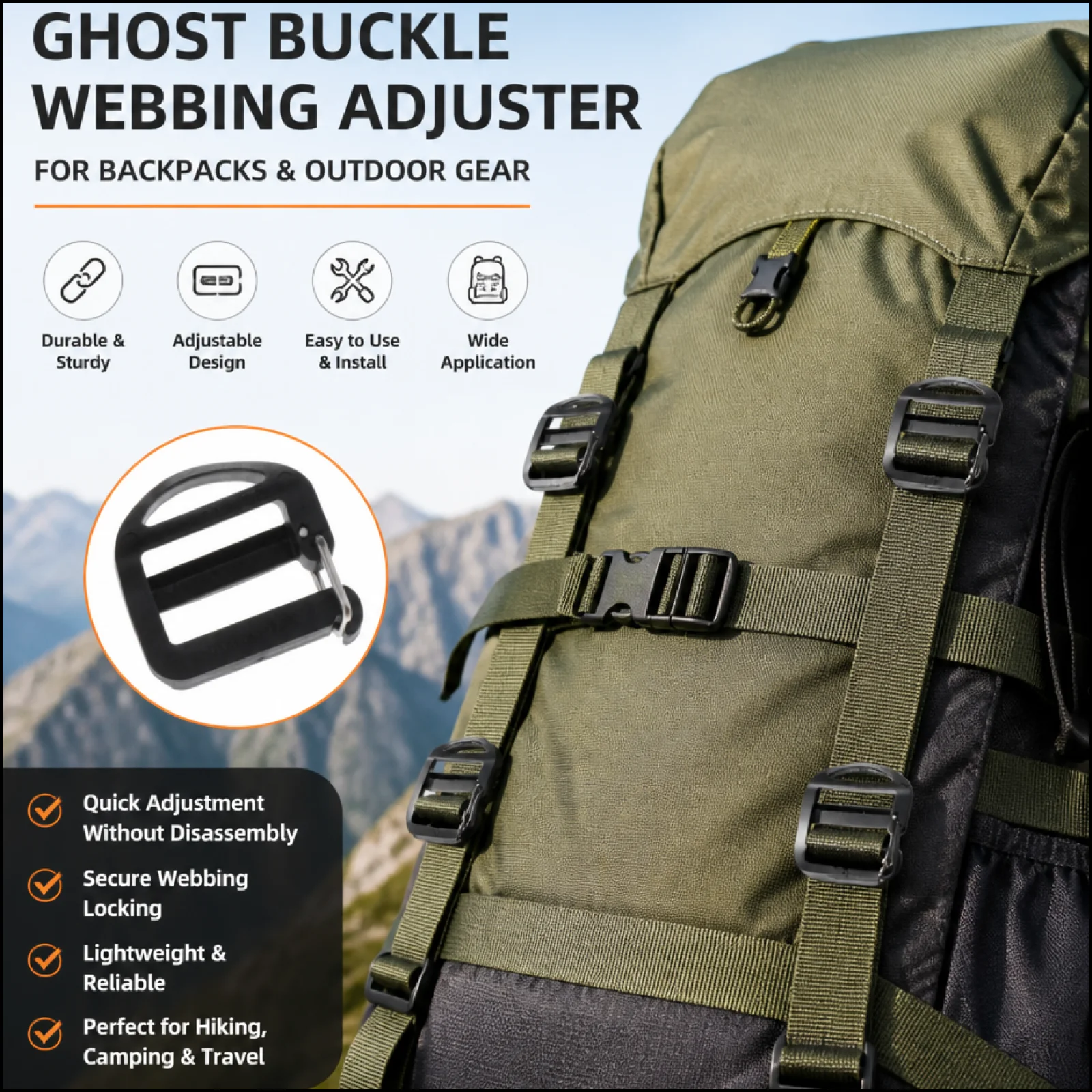 Camping Outdoor Clothing - ตัวล็อคแบบเลื่อนสำหรับสายรัดกระเป๋าเป้สะพายหลัง 2/5 ชิ้น หัวเข็มขัดรัดสายรัดสำหรับเข็มขัดเสื้อผ้าขนาด 2 ซม.