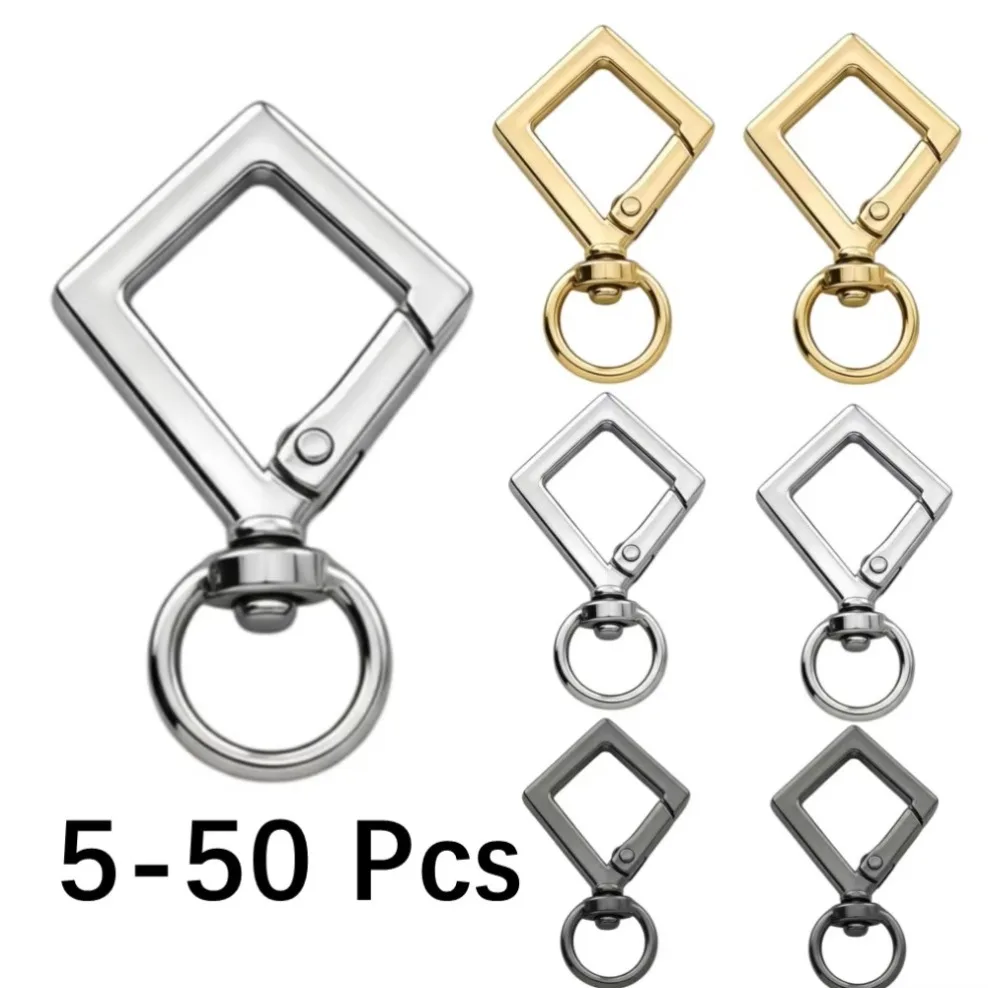 5-50Pcs Rhombic Round Lobster Leather Bag Handbag Strap Connector Pendant Keyring Spring Key Ring Snap Clasp Clip Trigger Hook
