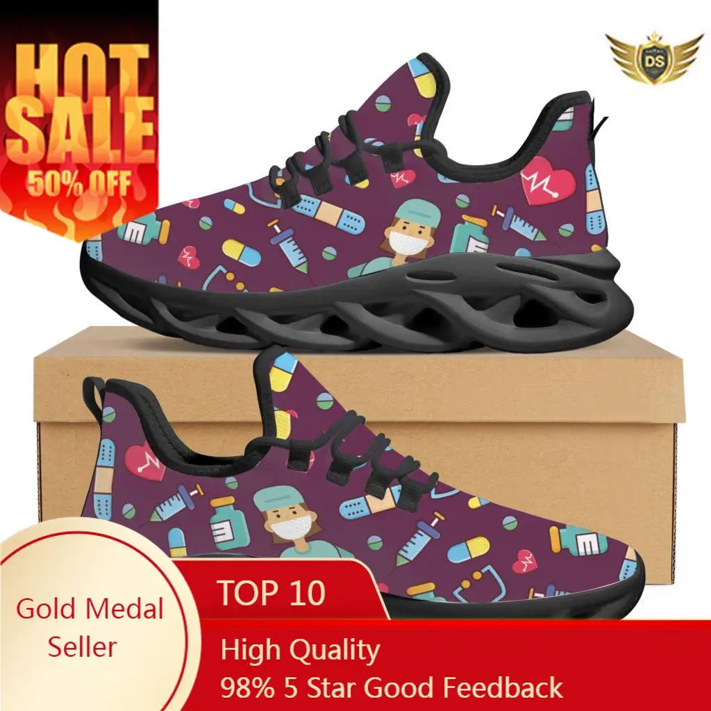 

Purple Nursing Shoes Ladies Flats Sneakers Cute Cartoon Nurse/Doctor Brand Design AF Mesh Lightweight Female Footwear