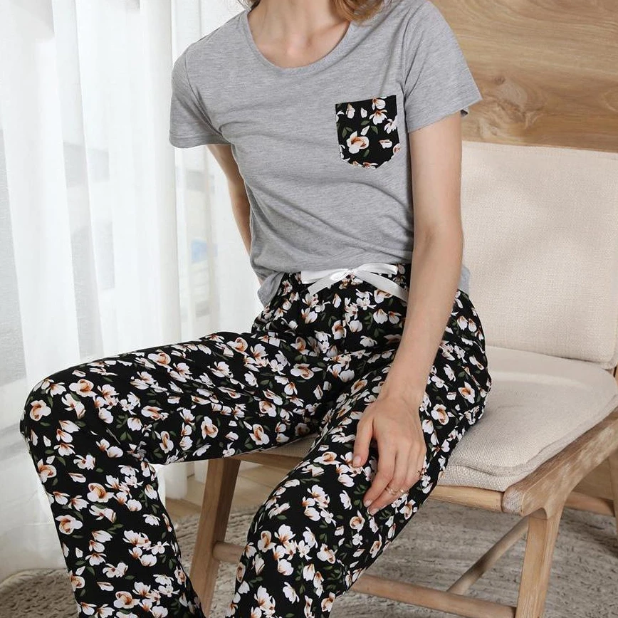 

Floral Print Crop Pajama Sets Flower Cropped Short Women Mujer Conjuntos Pijamas Conjunto Pyjama Pijama Femme Outfit Lounge