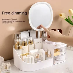 Makeup Organizer with Rechargeable Makeup Mirror Skincare Cosmetics Organizer Countertop Large Capacity Cosmetic Display Case
