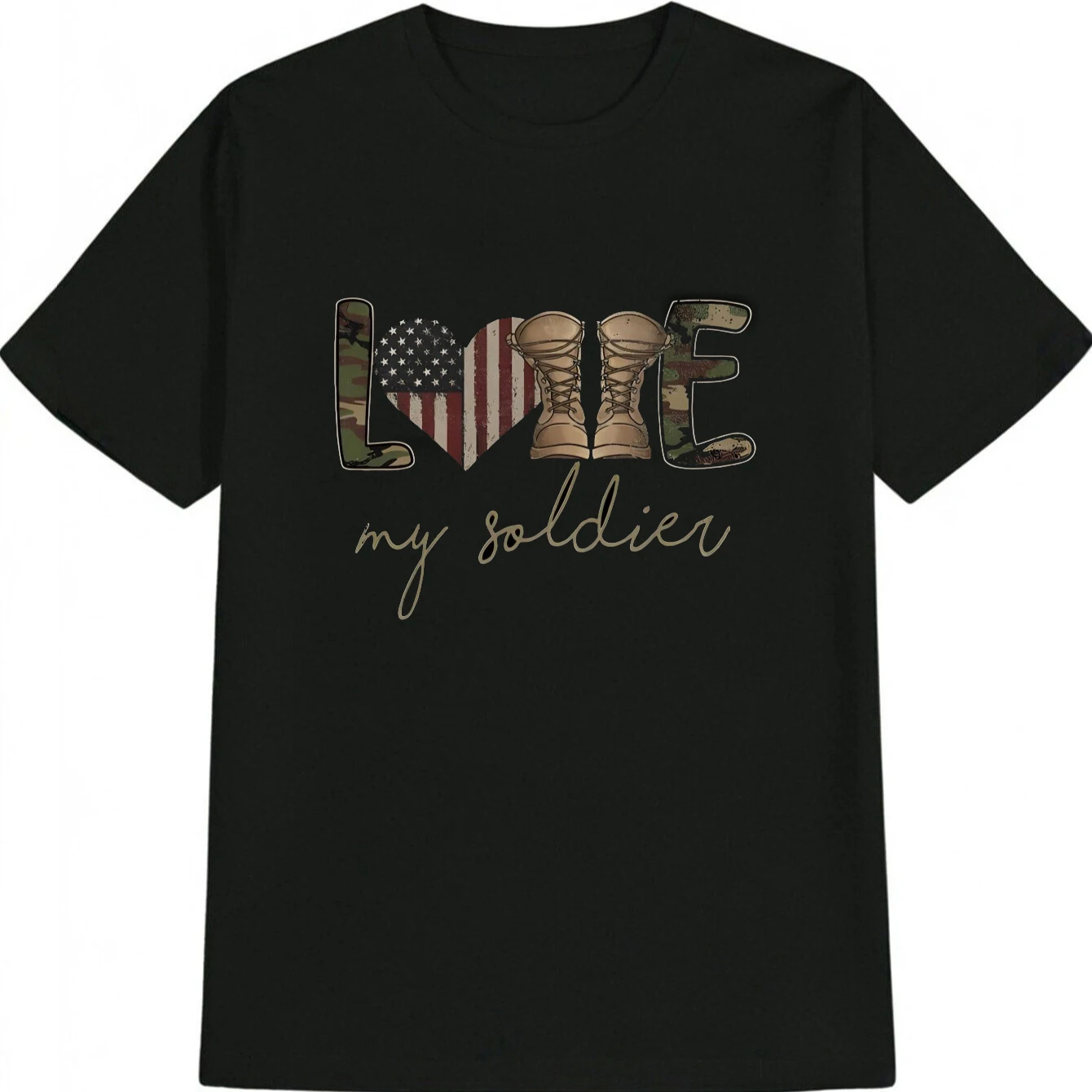

"LOVE My Soldier" Camouflage American Flag Patriotic Military T-Shirt 100% Cotton O-Neck Short Sleeve Summer Casual Mens T-shirt