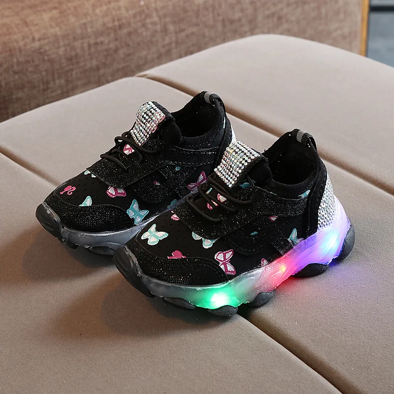 Tenis Kid Glowing Shoes for Girl Boy 2023Spring New Led Shoe Fashion Rhinestone Breathable Mesh Kid Sneaker Casual Shoe Kdi Shoe