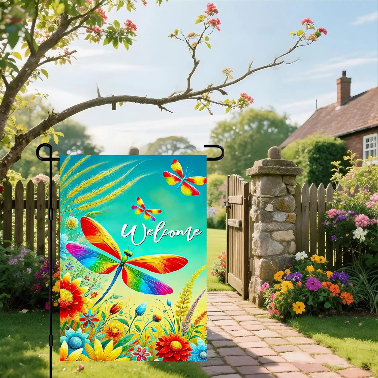 IVN Spring Summer Garden Flag 12x18 Inch Double Sided Floral Dragonfly Outdoor Yard Flag for Outside Home Front Door Lawn Po llz