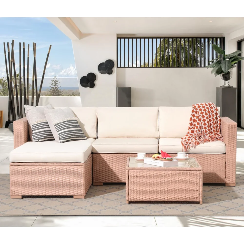 

5 Piece Outdoor Patio Furniture Set, Outdoor Sectional Conversation Set, PE Wicker, Outdoor Backyard Porch Garden Poolside