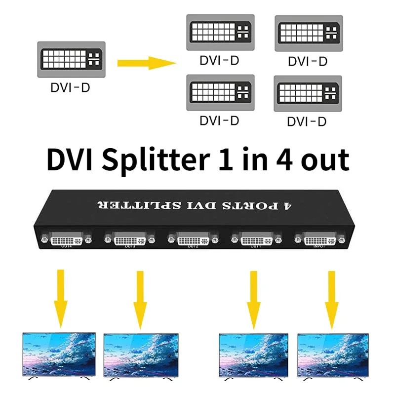 DVI 1X4 Splitter DVI-D Female to Female Distributor for PC Laptop Monitor Projector Computer DVI-D Distributor 1 In 4 Out