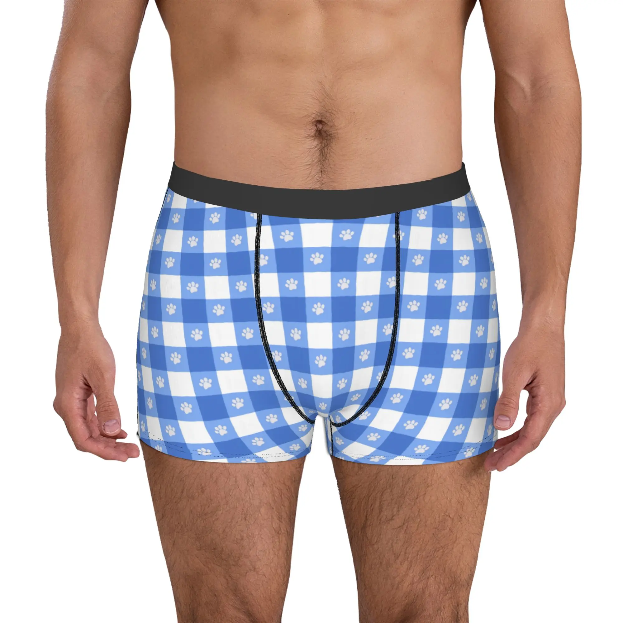 

Novelty Gingham Dog Paw Dog Cat Lovers Boxers Shorts Panties Male Underpants Breathable Checkered Plaid Briefs Underwear