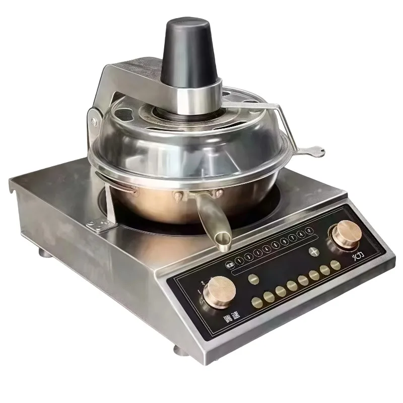 Automatic cooking machine, intelligent electric cooking robot, wok with transparent lid and non-stick bottom, suitable for