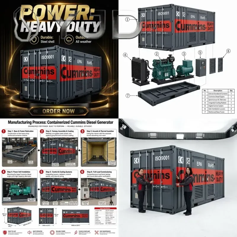 Industrial Silent Container Type 2000kW 2500kVA Generator Set KTA50 Engine Genset for Hospital Backup Power