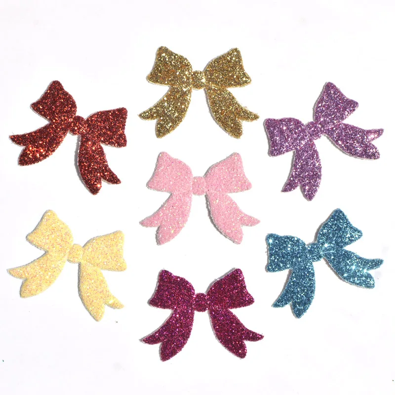 80Pcs Mixed Glitter Leather Fabric Patches Bowknot Felt Applique for Craft/Clothes DIY Scrapbooking Accessories