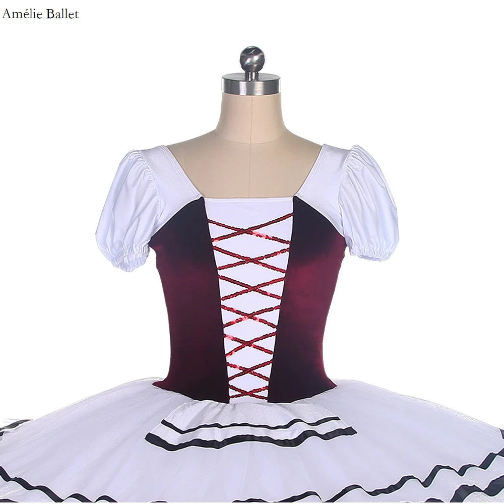 BLL488 Kapmouwtjes Bordeaux Fluwelen Top Lijfje met Witte Stijve Tule Tutu Rok Pre-Professionele Ballet Tutu Prestaties kostuum