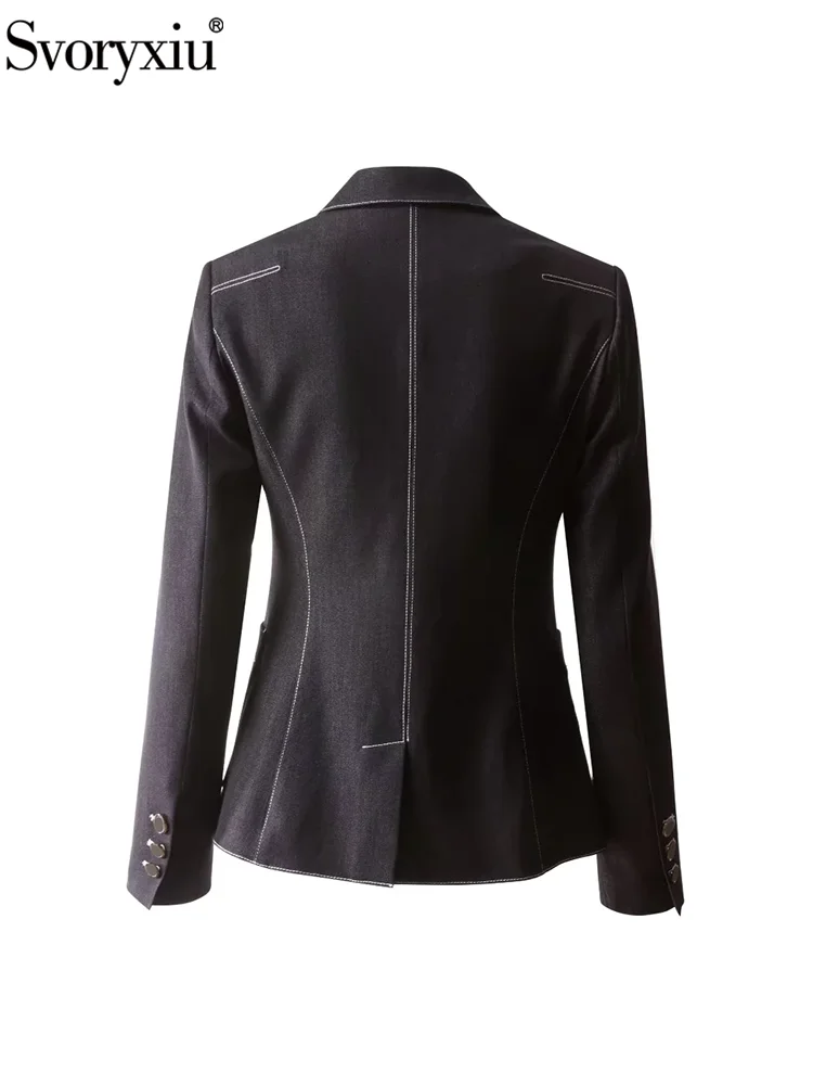 Svoryxiu Fashion Runway Office Lady Autumn Black Suit Jacket Women's Turn-down Collar Single Breasted Long Sleeve Slim Jackets