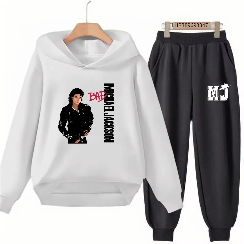 Michael Jackson Print Kinder-Hoodie+Hosen-Set Schwarz 3-12 Jahre Mädchen Rosa Sweatshirt-Sets Jungen Hosenanzüge Herbstkleidung – Detail 2
