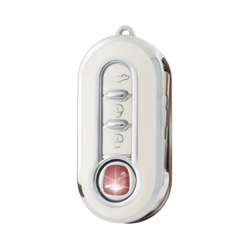

For Fiat 500 Key Case, Silver Trim 3-Button Foldable Remote Key Cover Compatible with Fiat Bravo, Linea, and Other Models