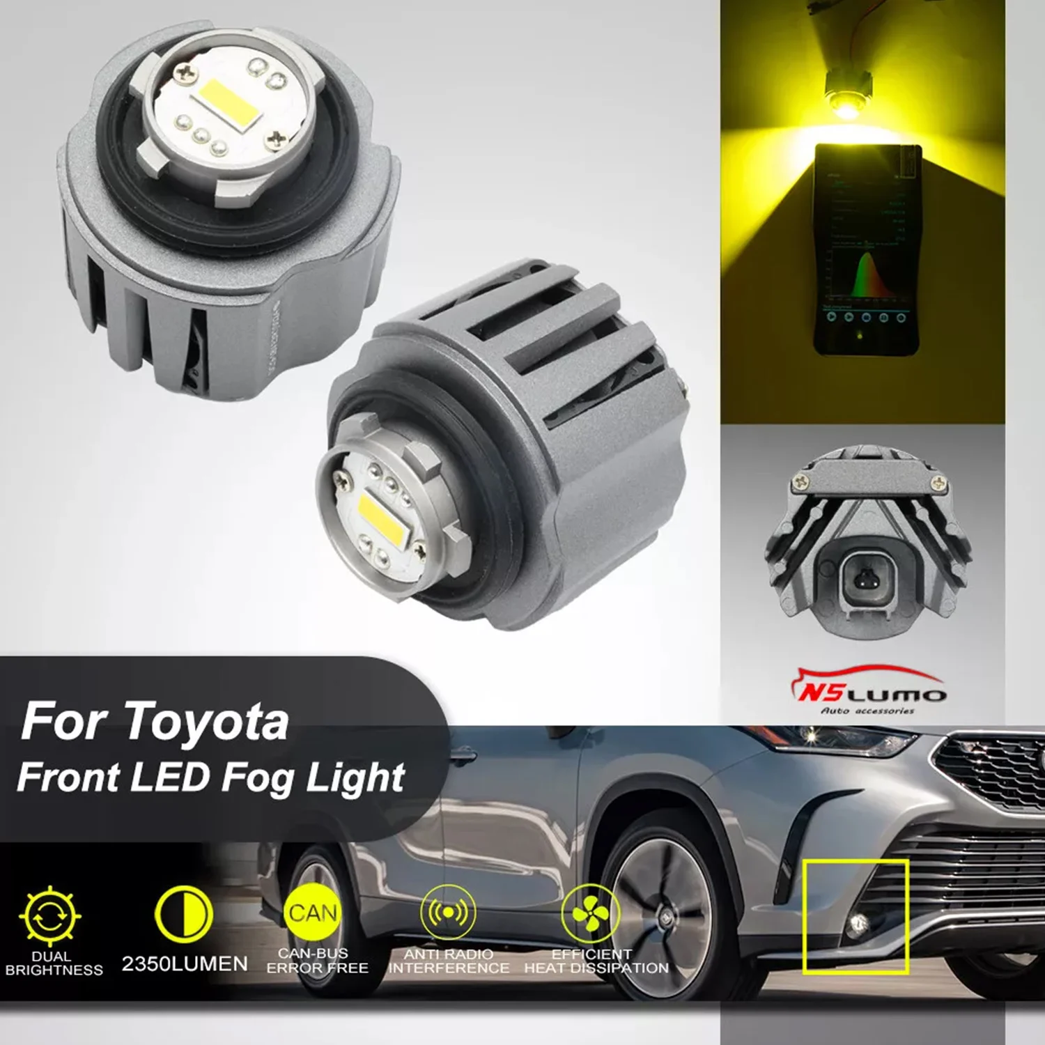 1pair L1B 7535 Yellow Front LED Fog Light Bulb For Toyota C-HR Prius Corolla RAV4 Prius GR Corolla For Honda Accord CR-V Pilot