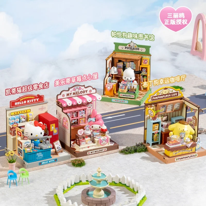 

New Sanrio Character Miniature Model House Diy Building Blocks Birthday Gift For Girls Fun And Cute Store Manager Theme