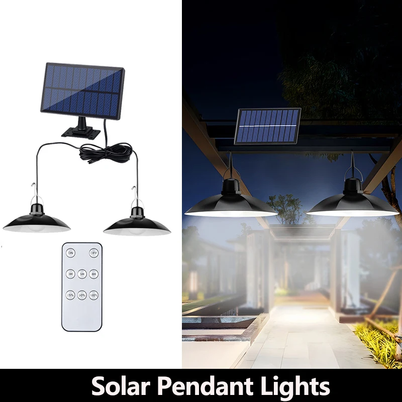 Solar Pendant Light Remote Control Outdoor Lamp Waterproof Power Garden Chandelier Indoor Garden Yard Shed Barn Hanging Light