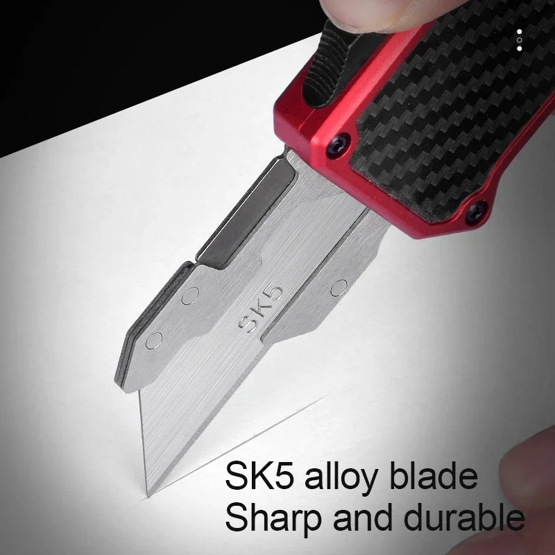 EDC OTF Utility Knife Carbon Fiber Paper Knifes Wallpaper Paper Box Cutter Aluminum Alloy Handle Exocet SK5 Blades Pocketknives