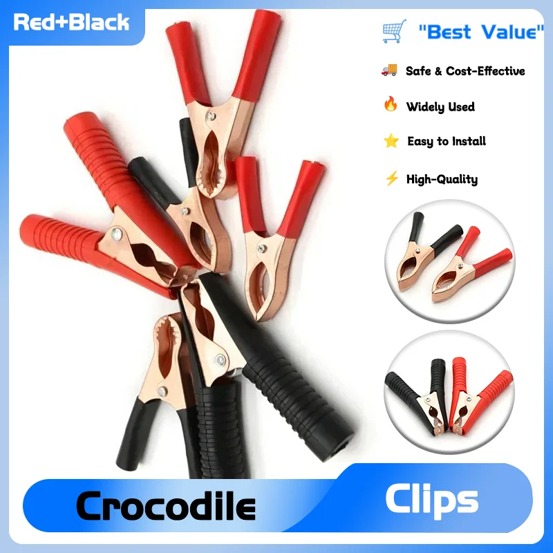 

1-5Pairs Black+Red Set 30A~300A Copper Crocodile Clips for Car Caravan Van Batteries Test Lead Plug Power Connector Battery Clip