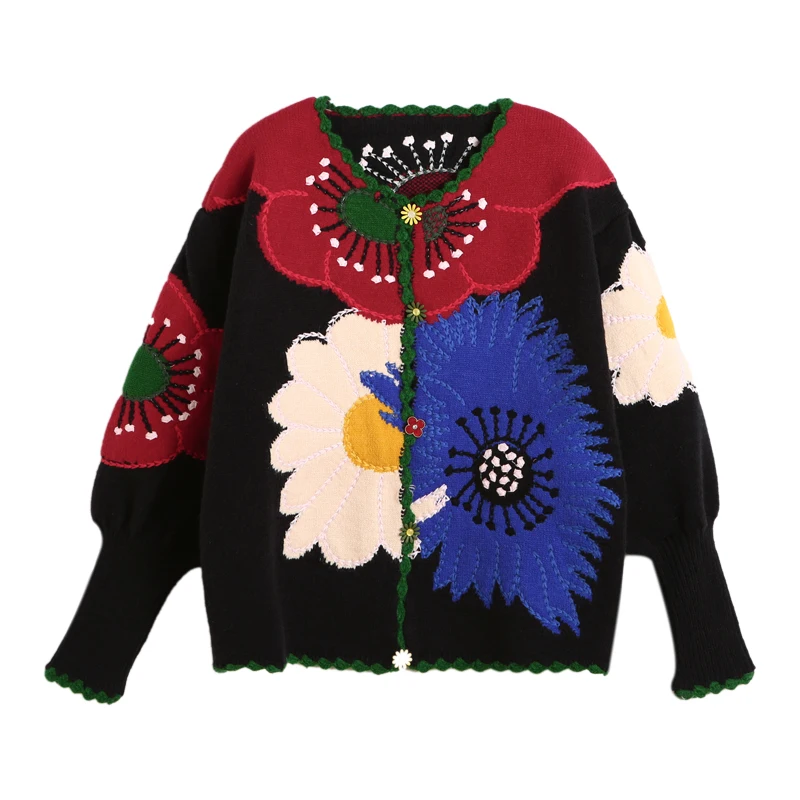 YYJO French Style Heavy Industry Embroidered Knitwear Top Women\'s 2024 Autumn And Winter New Chinese Sweater Cardigan Jac