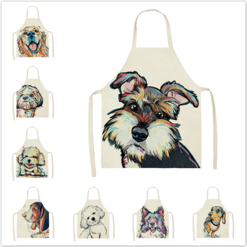 1Pcs Men Women Dog Printed Sleeveless Kitchen Hogar Pinafore Home Cleaning Tools 2 Size 68x55cm/47x38cm Aprons Tablier Cuisine