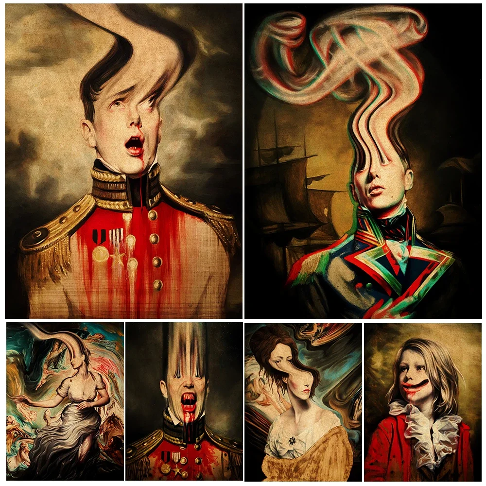 

Twisted Eerie Portrait Wall Art,Creepy Victorian Character Art Canvas Painting,Academy Of Horror Dark Arts Poster Print Decor